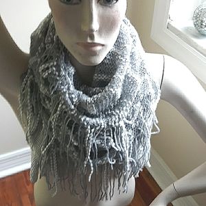 gray fringed infinity scarf